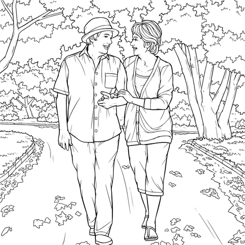 Elderly couple walking in the park