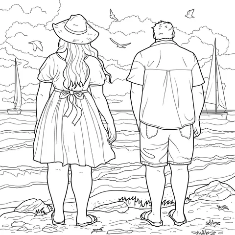 Two people's backs at the seaside