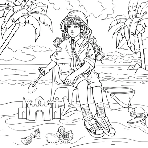 Girl and Sand - Castle on the Beach