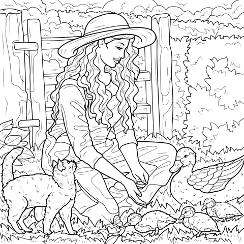 Lady with pets and poultry