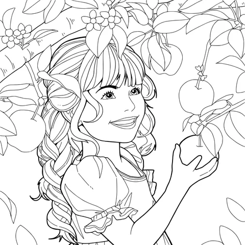 Girl picking peaches in the orchard