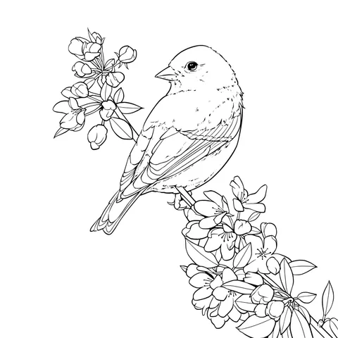 Bird on a Flower - laden Branch