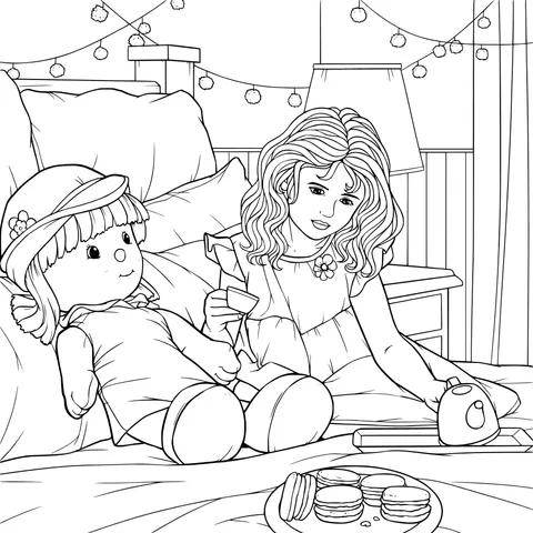 A Girl's Afternoon - tea Time with Her Doll