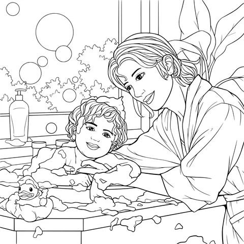 Mother accompanying her child during a bath
