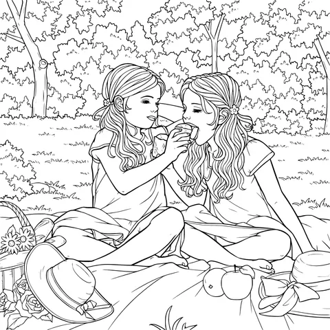 Intimate sisters during a park picnic