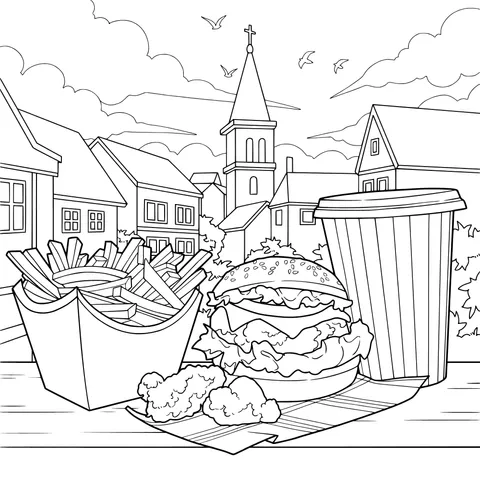 Small - town scenery and fast - food delicacies