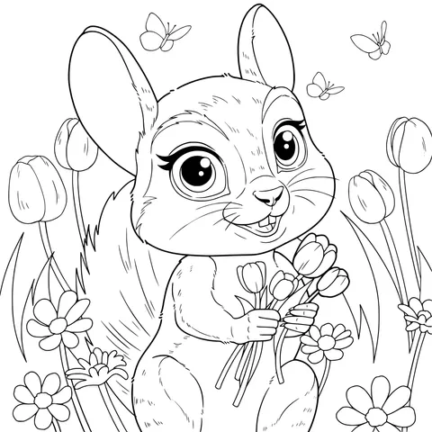 Cute Squirrel Holding Flowers