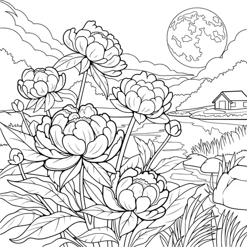 Beautiful Peonies under the Moonlit Night