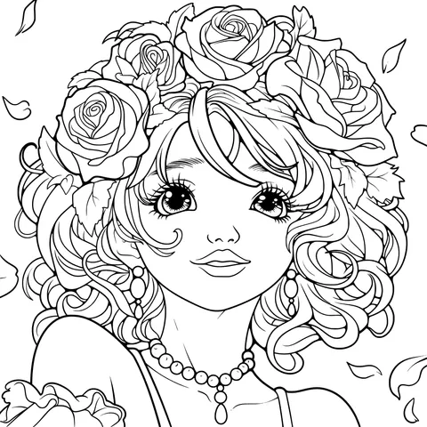 Blue - haired Girl with a Rose Wreath