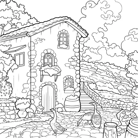 Rural Cottage and Geese