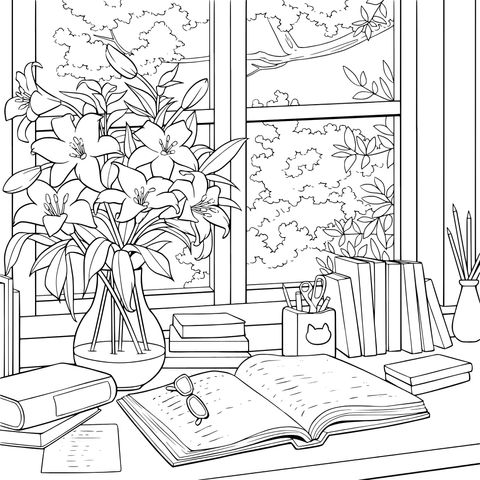 Window - side Scenery of Books and Fragrance