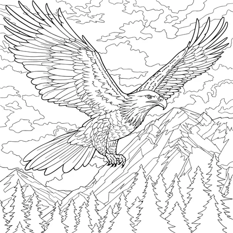 Eagle Soaring Above Mountains and Forests