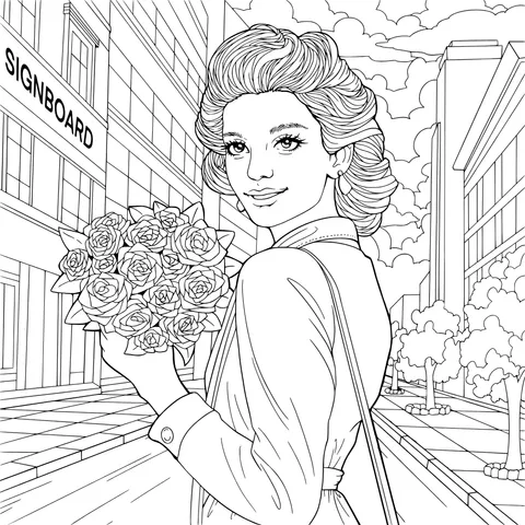 Lady with Flowers on the Street