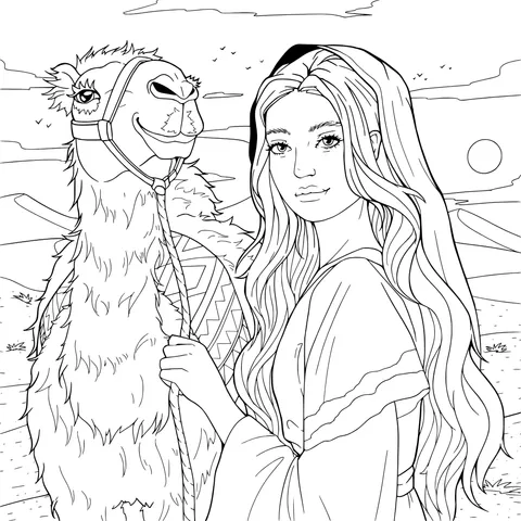 Woman and Camel in the Desert
