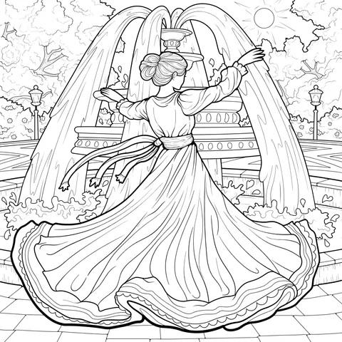 Woman Dancing by the Fountain