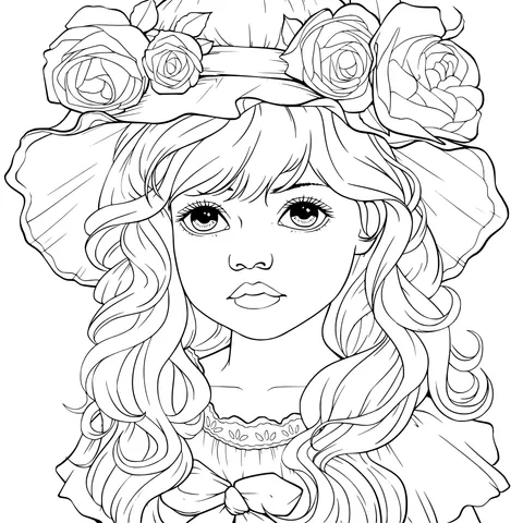 Blonde - haired Girl with Flower - adorned Purple Hat