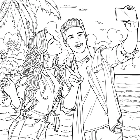 Couple taking a selfie on the beach