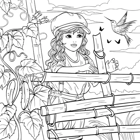 Girl and Hummingbird in the Countryside