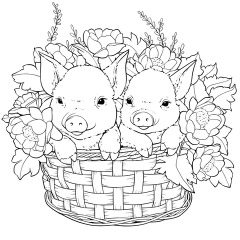 Piglets in a Flower Basket