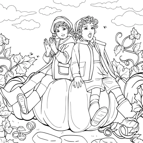 Children sitting on a pumpkin