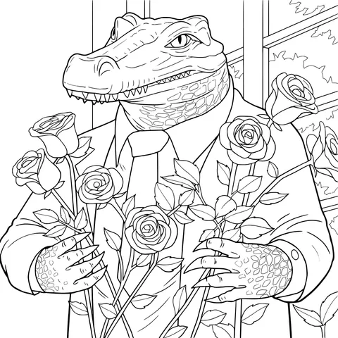 Gentleman Crocodile Holding Flowers