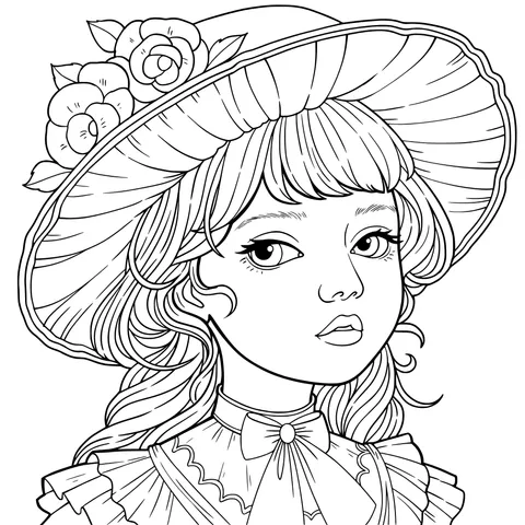 Girl with Flower - adorned Hat