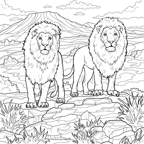 Two Lions on the Grassland