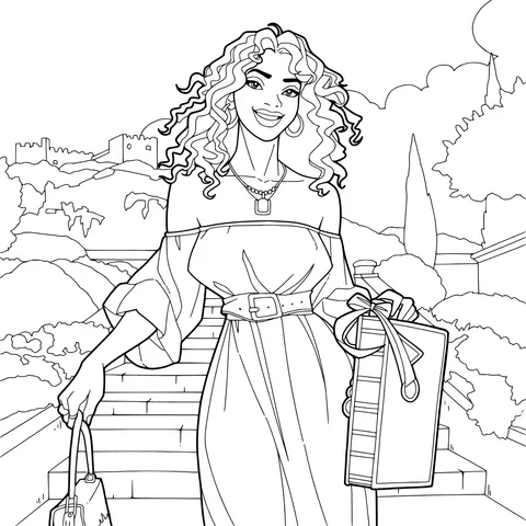 A lady in a purple dress enjoying shopping