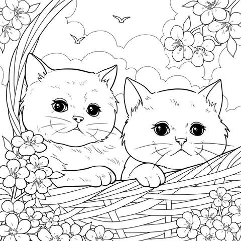 Two Cats in a Flower Basket