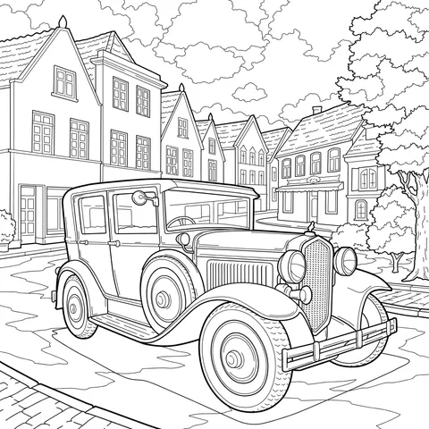 Vintage Car and Town Scenery