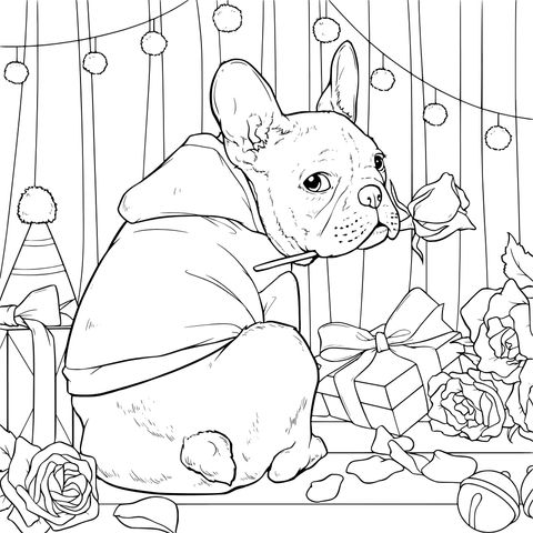 Cute French Bulldog with Roses