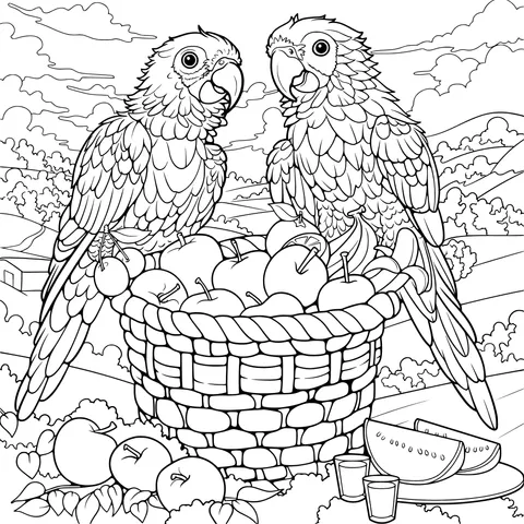 Parrots and Fruit Basket