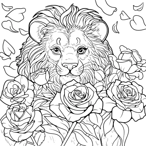 Lion Surrounded by Roses