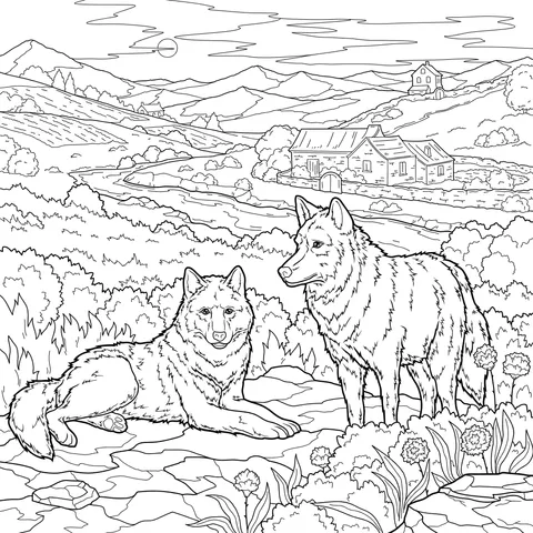Two Wolves by the Field