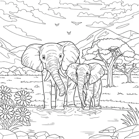 Elephants by the Water