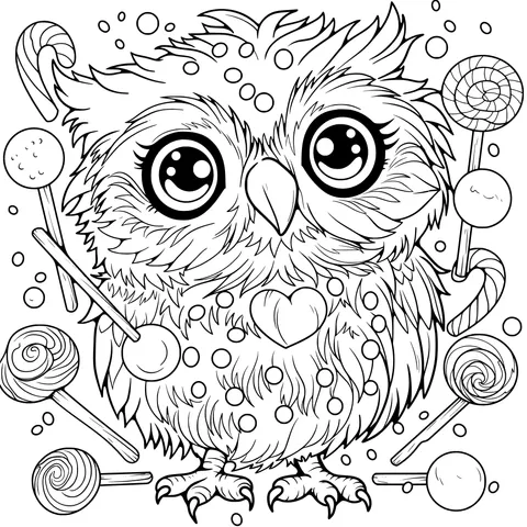 Owl Surrounded by Candies