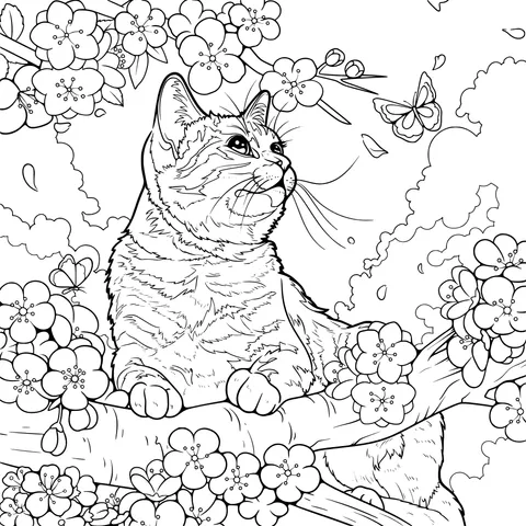 Cat enjoying cherry - blossoms