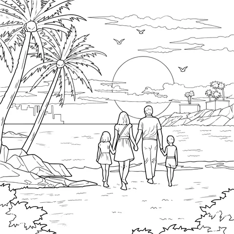 A family strolling by the seaside