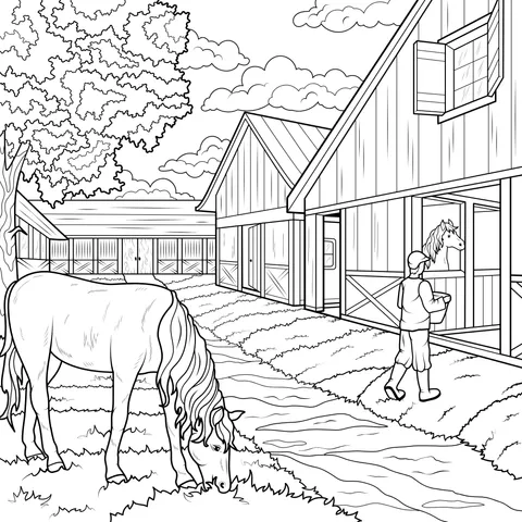 Man and Horse beside the Stable