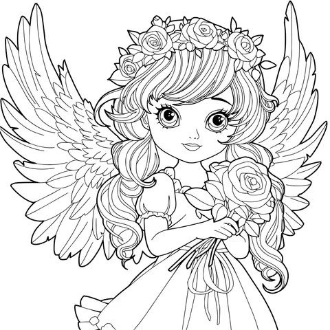 Angel - like Girl Holding Flowers