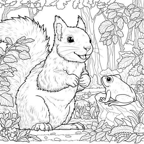 Squirrel and Frog in the Forest