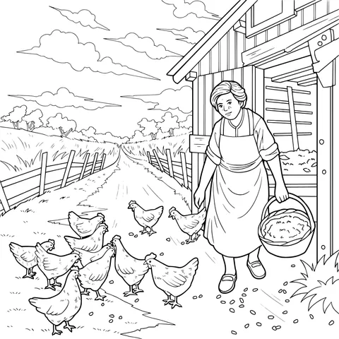 A Farmer - woman Feeding Chickens