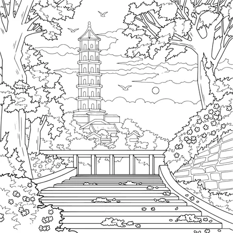 Charming Spring Scene beside the Ancient Pagoda