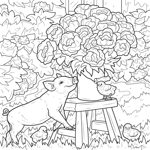 Pig, Flowers and Chicks
