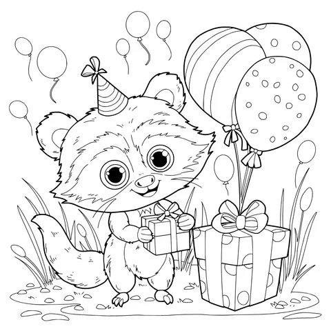 Raccoon Celebrating with Gifts