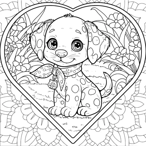 Spotted puppy in a heart - shaped frame