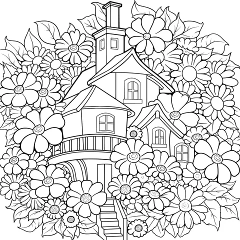 A Cottage Surrounded by Flowers