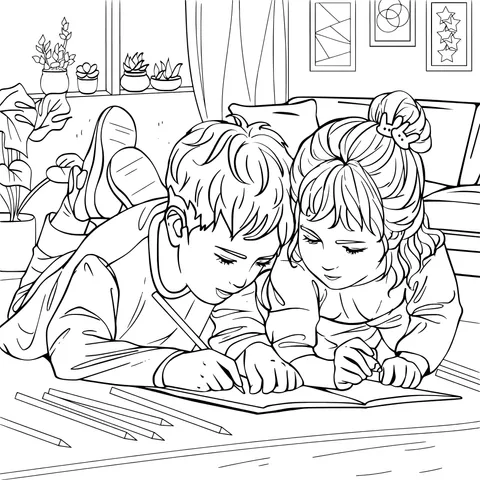 Children coloring happily together
