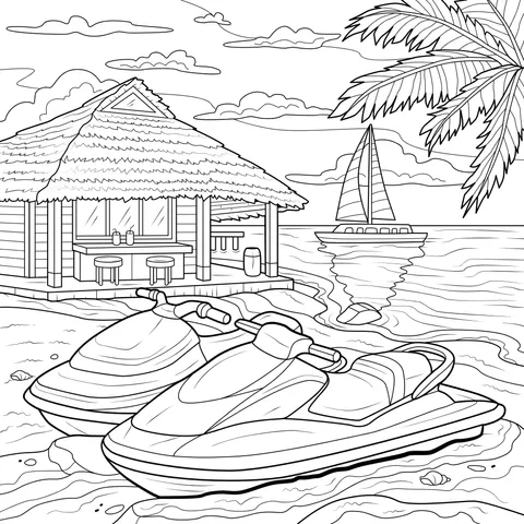 Jet - skis and Hut on the Beach
