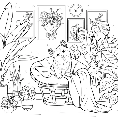 A Cozy Dog and Indoor Plants